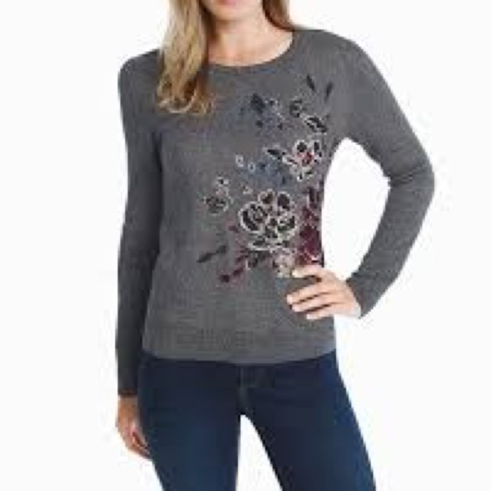 WHBM embroidered floral pullover sweater